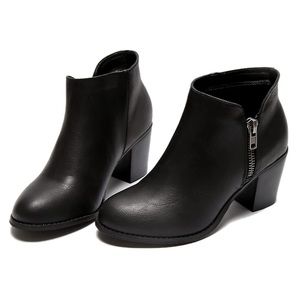 Luoika Ankle Boots, Chunky Heel Side Zipper Extra Wide Booties